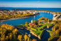 Aerial landscape of the Wisloujscie fortress in autumnal scenery, Gdansk. Poland