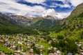 Aerial landscape of Zermatt and Matterhorn peak under cloudy sky Royalty Free Stock Photo