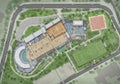 Aerial layout of a modern architectural complex featuring sports and recreation Royalty Free Stock Photo