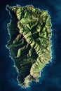 Aerial LiDAR GIS map of a large island featuring elevation data coastline details and volcanic topography.