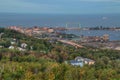 The Aerial Lift Bridge in Duluth, Minnesota is lit teal for Cancer Awareness Royalty Free Stock Photo