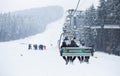 Aerial lift of chairlift at ski resort in winter park