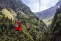 AERIAL LIFT IN SWISS ALPS NATURE. MOUNTAIN LANDCSAPE