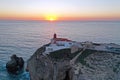 Aerial from the lighthouse Cabo Vicente in Sagres Portugal at sunset