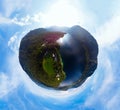 Aerial little planet view of the Bohinj lake. Travel and tours concept. Beautiful landscape ot the Triglav mountains, national Royalty Free Stock Photo