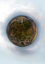 Aerial little planet view of the estate of the Polish count Ignacy Scibor Marchocki Castle, Otrokiv, travel and vacations. Otrokov