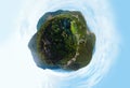 Aerial little planet view. Work before water discharge, small flow. The Cascata delle Marmore. Terni in Umbria Italy. The waters