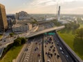 Aerial long exposure photo I85 I75 highways with hov lanes in Atlanta Georgia morning commute righ hour Royalty Free Stock Photo