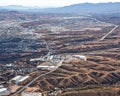 Aerial look at the Border Crossing at Nogales, United States in the foreground and Mexico in the distance