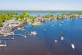 Aerial from the Loosdrechtse plassen in Netherlands on a summer day