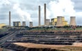 Aerial of the Loy Yang open cut coal mine and power station in the Latrobe Valley Gippsland.