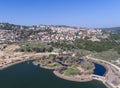 Aerial Of Ma\'alot Tarshiha City in Norther Disctric In Israel. Drone Point Of view. Monfort Lake