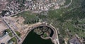 Aerial Of Ma\'alot Tarshiha City in Norther Disctric In Israel. Drone Point Of view. Monfort Lake