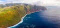 Aerial Madeira island view with Atlantic ocean. Royalty Free Stock Photo