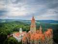 Aerial of medieval castle on the hill in Czech region of Moravia Royalty Free Stock Photo