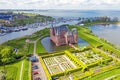 Aerial from the medieval Muiderslot castle at the IJsselmeer in the Netherlands Royalty Free Stock Photo