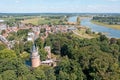 Aerial from the medieval town Wijk bij Duurstede with castle Duurstede at the river Lek in the Netherlands