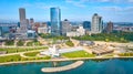 Aerial Milwaukee Skyline with Quadracci Pavilion and Lakefront Royalty Free Stock Photo