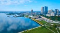 Aerial Milwaukee Skyline and Waterfront Park by Lake Michigan Royalty Free Stock Photo