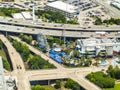 Aerial of modern highway, bridges, infrastructure and streets in Royalty Free Stock Photo