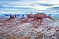 Aerial monument valley covered in snow Royalty Free Stock Photo
