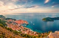 Aerial mornig view of Dubrovnik city from popular tourist destination - Fort Imperial