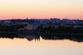 Aerial morning landscape view of Ternopil downtown. City lake, embankment, Taras Shevchenko Park Royalty Free Stock Photo