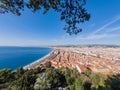 Aerial morning view of the famous Angel's Bay with downtown cityscape from Castle Hill, Nice Royalty Free Stock Photo