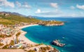 Aerial morning view of Jale Baech. Spectacular spring scene of Albania, Europe. Royalty Free Stock Photo