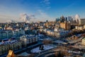 Aerial Moscow skyline in sunny winter day