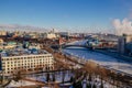 Aerial Moscow skyline in sunny winter day