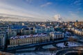 Aerial Moscow skyline in sunny winter day