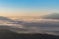 Aerial Mount Fuji with Suwako Lake sunrise Takabochi in early mo