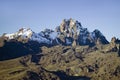 Aerial of Mount Kenya, Africa and snow in January, the second highest mountain at 17,058 feet or 5199 Meters