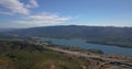 Aerial of Mountain and lake in san mateo near highway 280 california