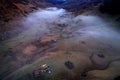 Aerial view of mountain landscape with autumn morning fog at sunrise Royalty Free Stock Photo