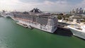 Aerial MSC Cruise Ship at Port of Miami