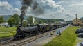 Aerial of a Narrow Gauge Steam Passenger Train, Getting Ready To Leave the Station, Blowing Smoke, Royalty Free Stock Photo