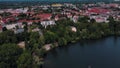 Aerial nature landscape at Weissensee Lake in Prenzlauerberg Berlin Germany