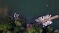 Aerial nature top down of Weissensee lake in Prenzlauerberg Berlin Germany