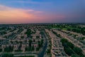 Aerial Neighborhood Horizon at Sunset