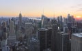 Aerial New York City skyline at sunset Royalty Free Stock Photo