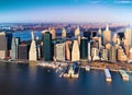 Aerial New York City waterfront skyline. Generated AI