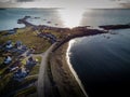 Aerial Newfoundland coastline peninsula with sandy shores and beach homes along the Atlantic East Coast of Canada Royalty Free Stock Photo