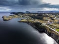 Aerial Newfoundland East Coast with homes on high cliffs near Skerwink Trail Royalty Free Stock Photo