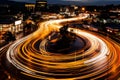 Aerial night cityscape capturing dynamic traffic motion in mesmerizing timelapse Royalty Free Stock Photo