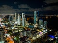 Aerial night image of highrise towers Edgewater Miami Paraiso District Royalty Free Stock Photo