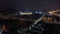 Night Moscow with Luzhniki Stadium, aerial view