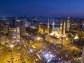 Aerial Night shot of Beirut Downtown, Lebanon during protest against Government, Lebanese revolution,