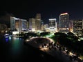 Aerial night shot of Downtown Miami FL facing Bayfront Park Royalty Free Stock Photo